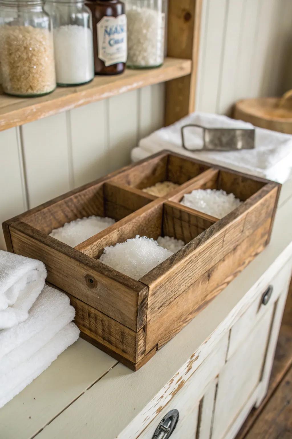 Charming and country Revitalizing salt storage in wooden crates