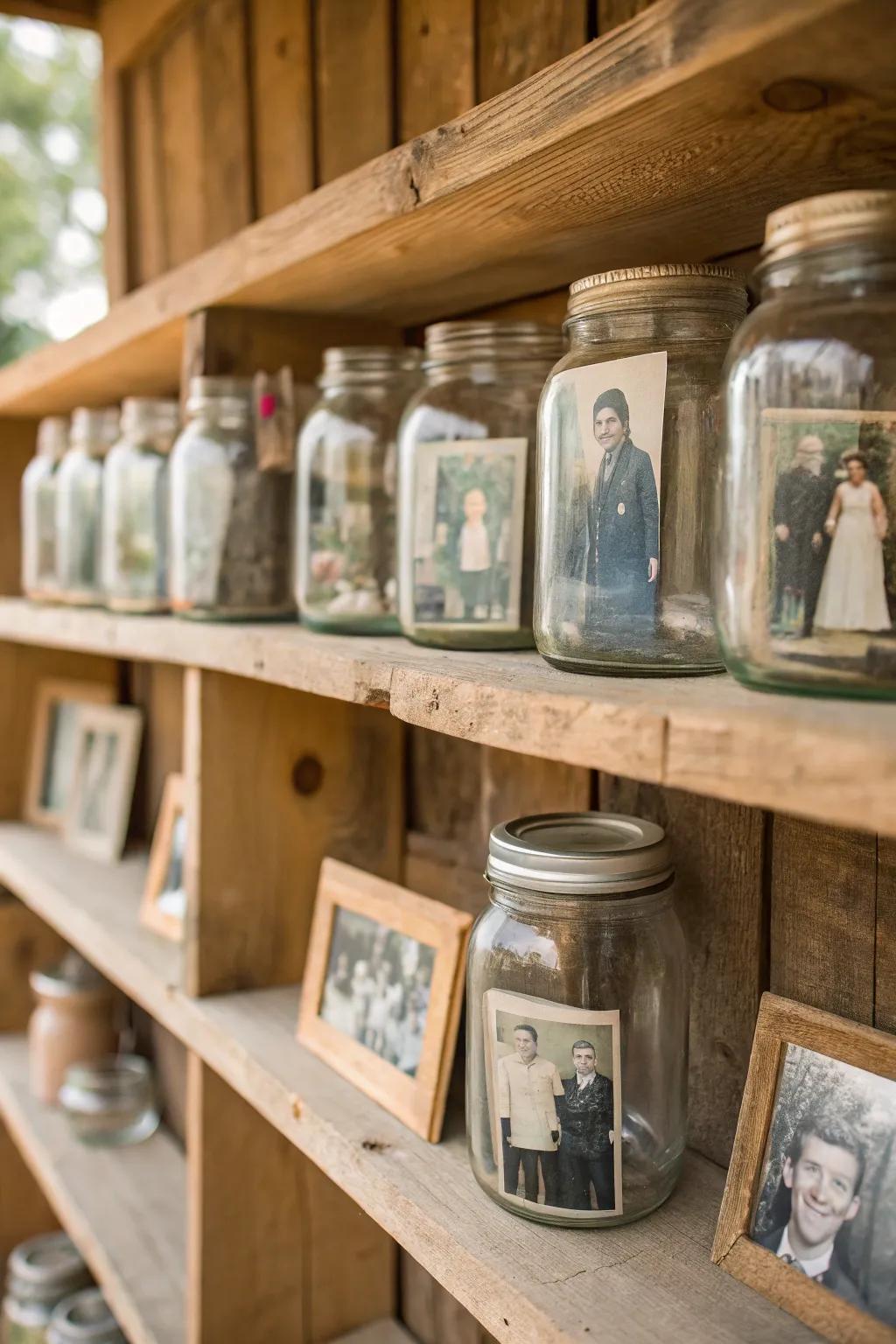 DIY photo jars offer a whimsical way to display memories.