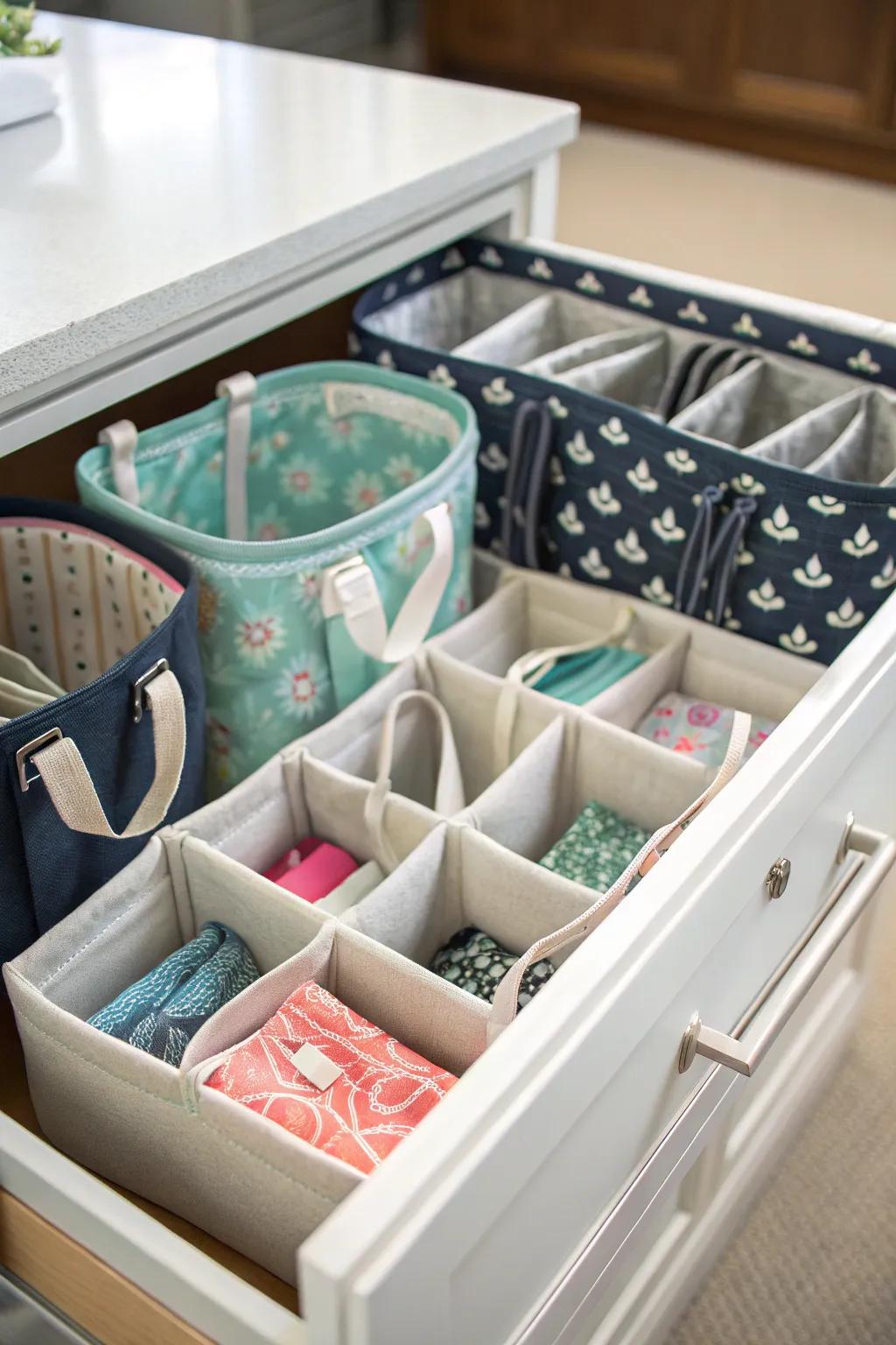 Compartment separators assist in maintaining order among carryalls.