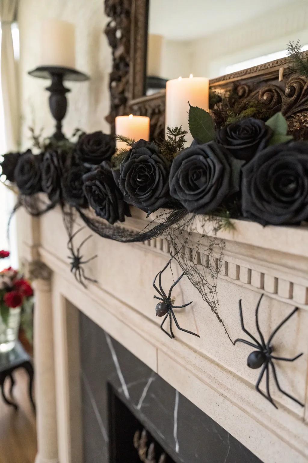 An enigmatic mantel wreath tailored for Halloween.