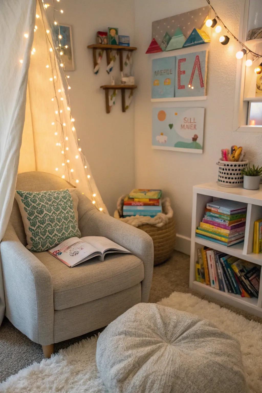 A perusing hideaway furnishes a peaceful departure within an amusement expanse.