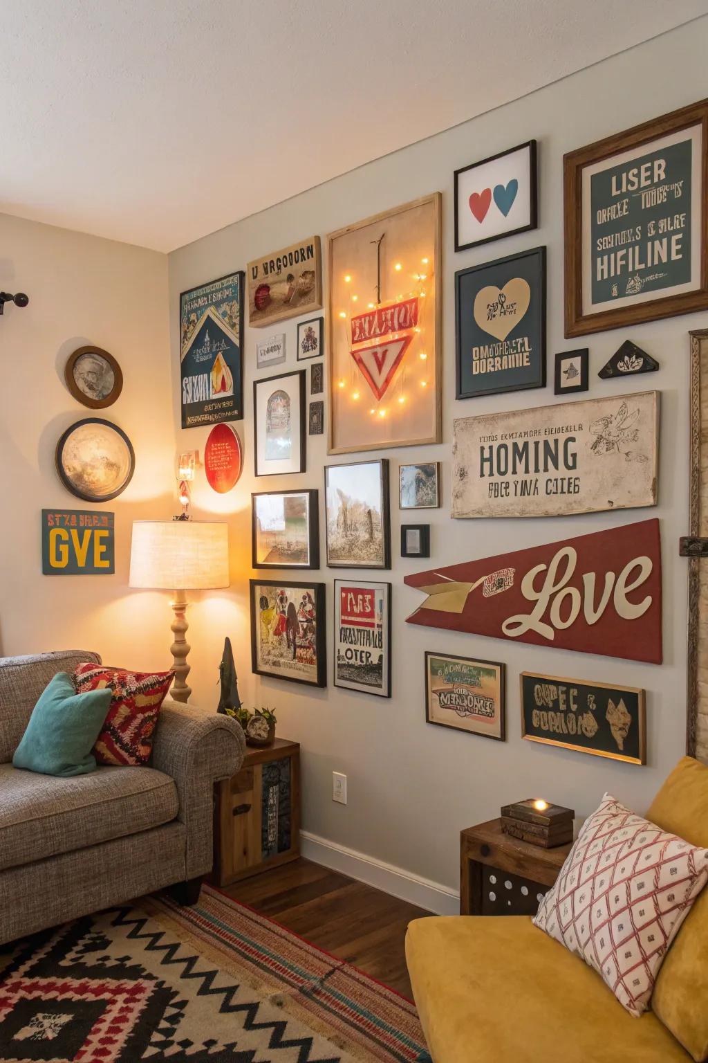 Express yourself via an eclectic gallery wall.