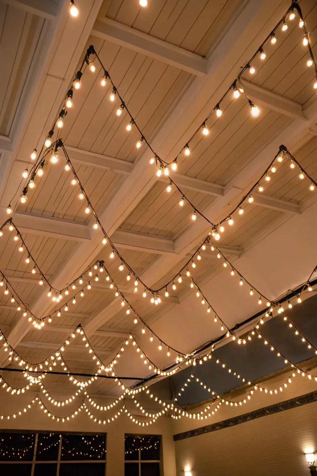 With a spirited zig-zag design of fairy lights, append a playful element.
