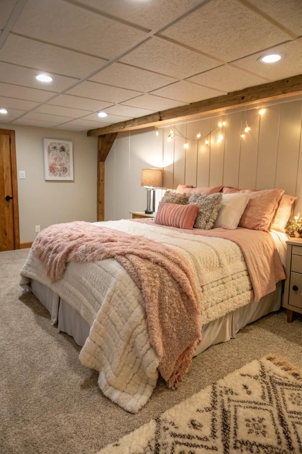 Inviting bedding transforms the space into a refuge.