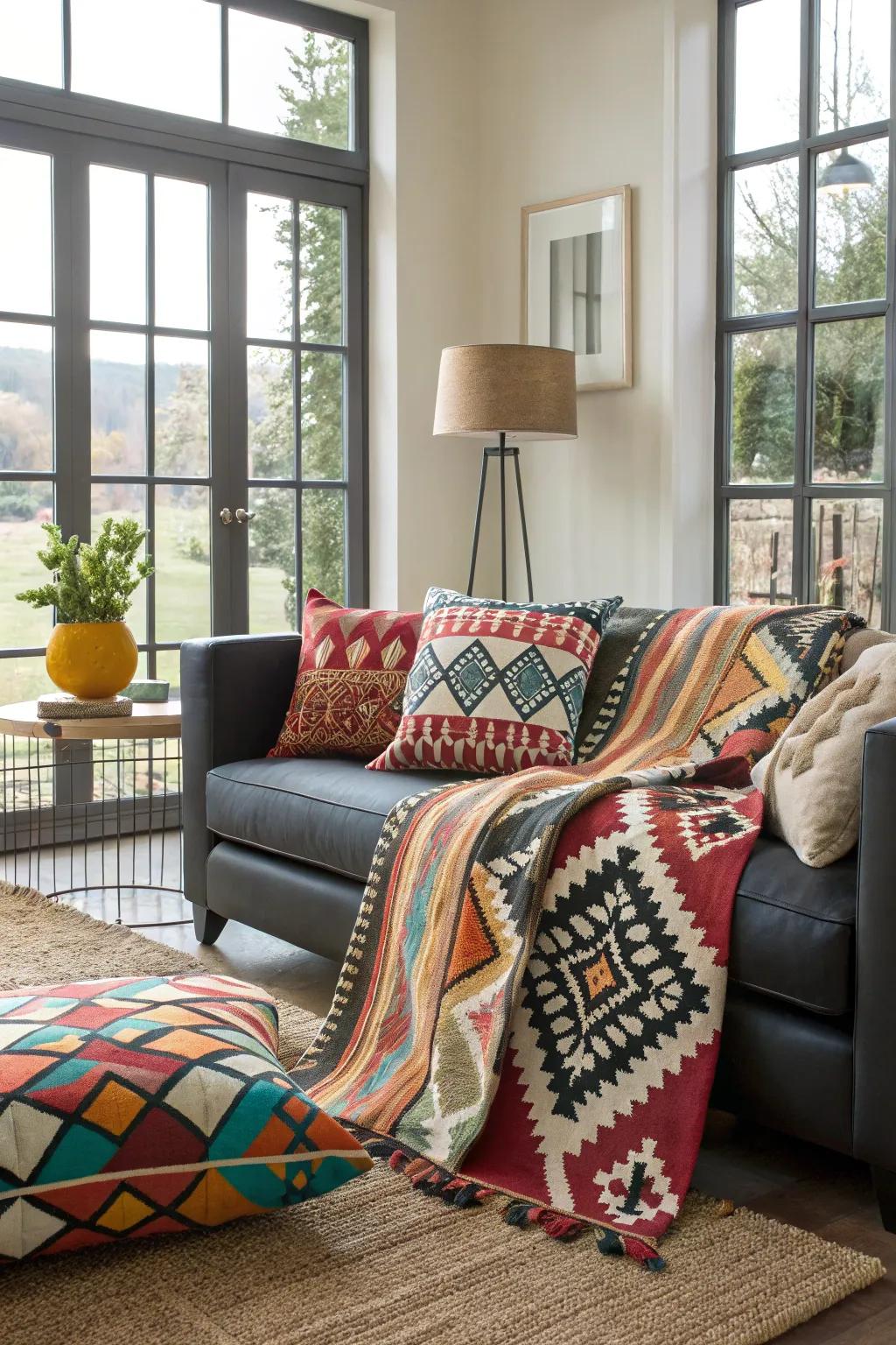 Daring woven fabrics add color and pattern to your decor.