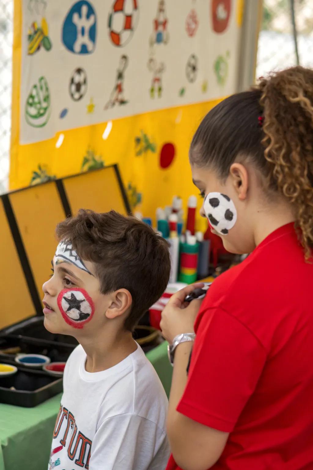 Participants fully embracing the atmosphere via game day facial art.