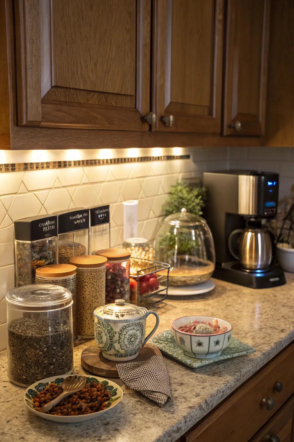 Focused lighting enriching kitchen ambiance.
