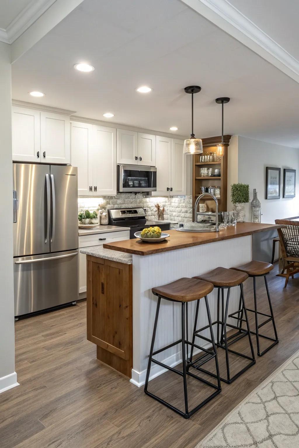 A connected island offering a practical and stylish solution for limited space.