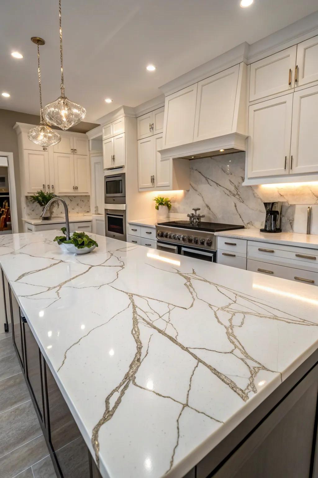 Dynamic veining in quartz creating an eye-catching design.