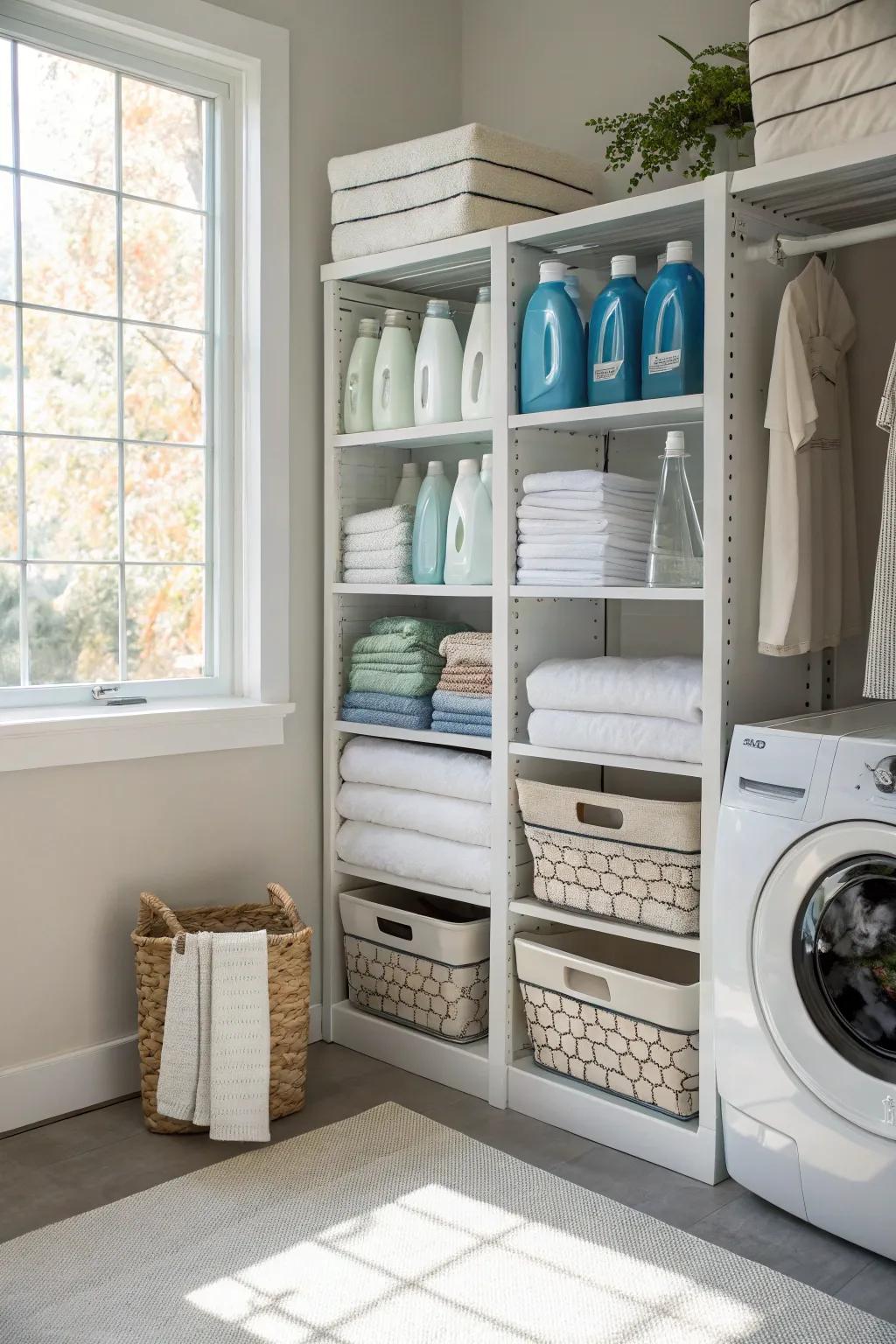 Take advantage of the vertical space with clever shelving.