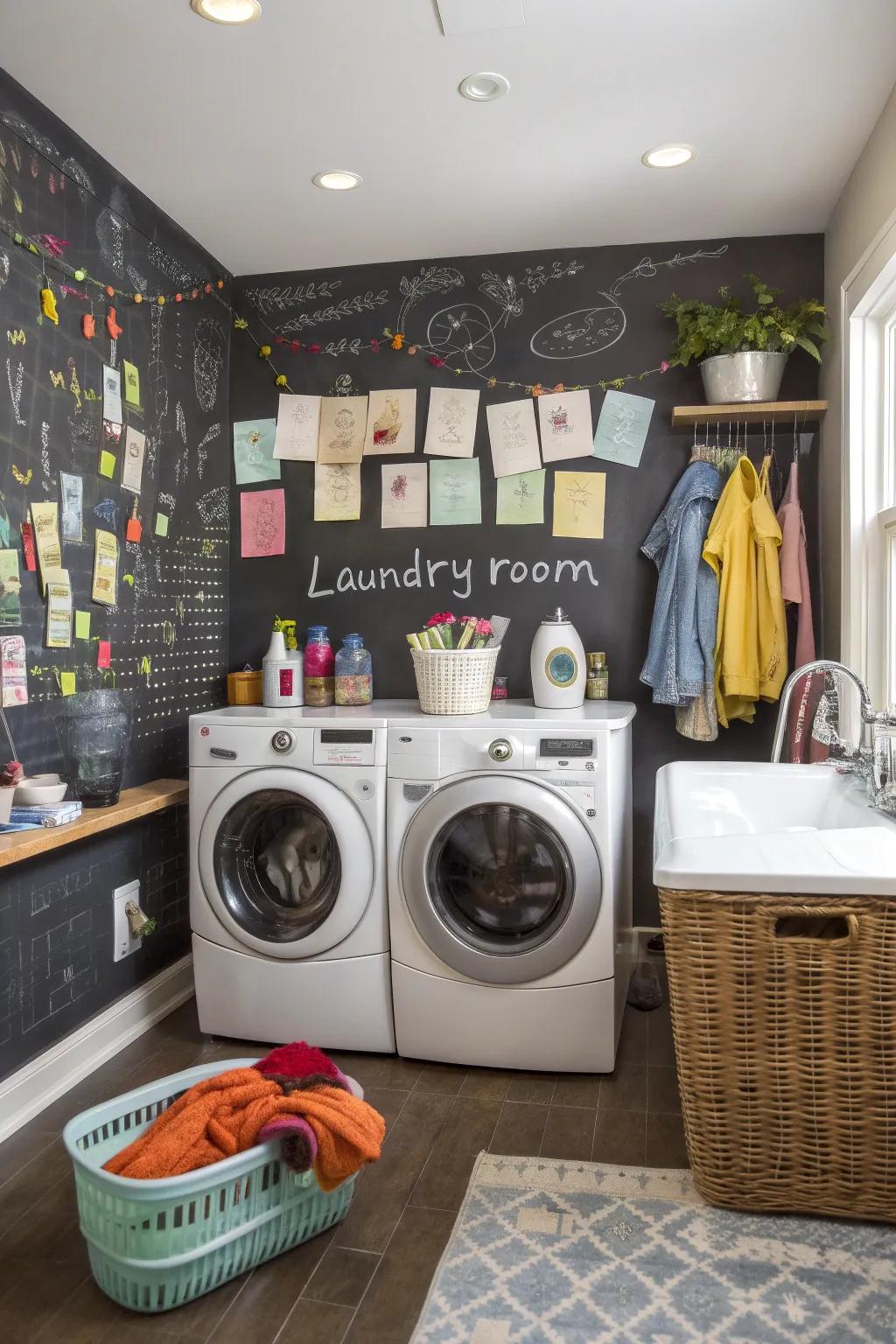Make your laundry room fun and useful with a chalkboard wall.