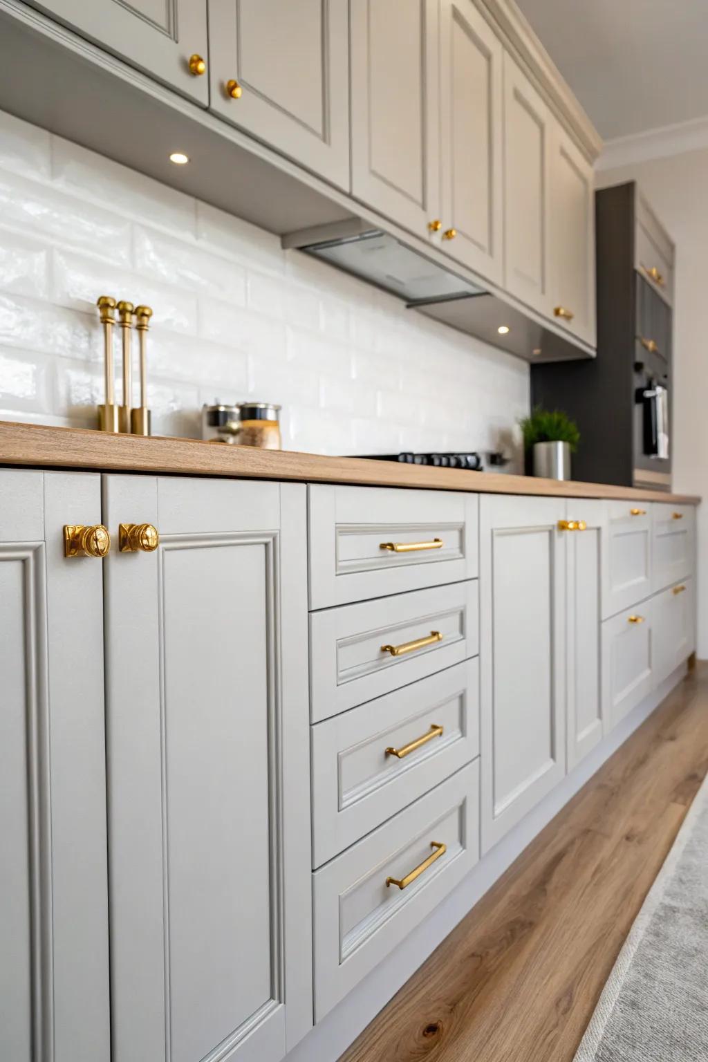 Gilded hardware infuses elegance and opulence.