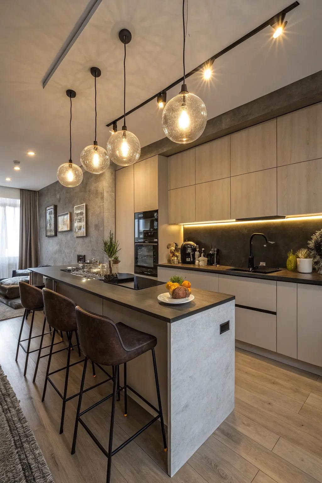 Orb lights append a modern and playful element to culinary space décor.