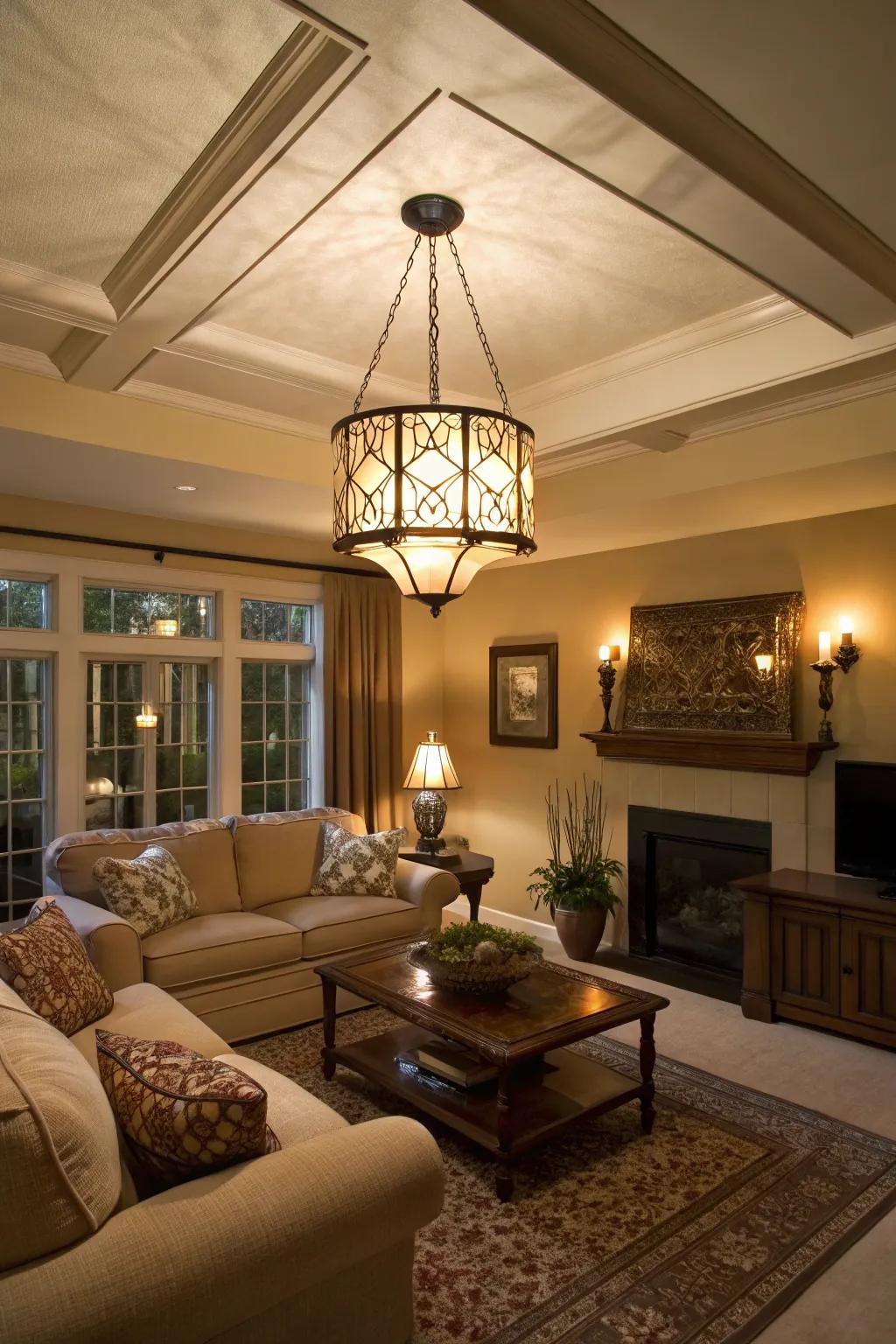 Glass fixtures append elegance while distributing light evenly.