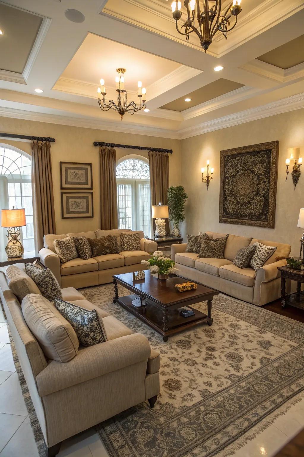 An inviting U-shape configuration ideal for social gatherings.