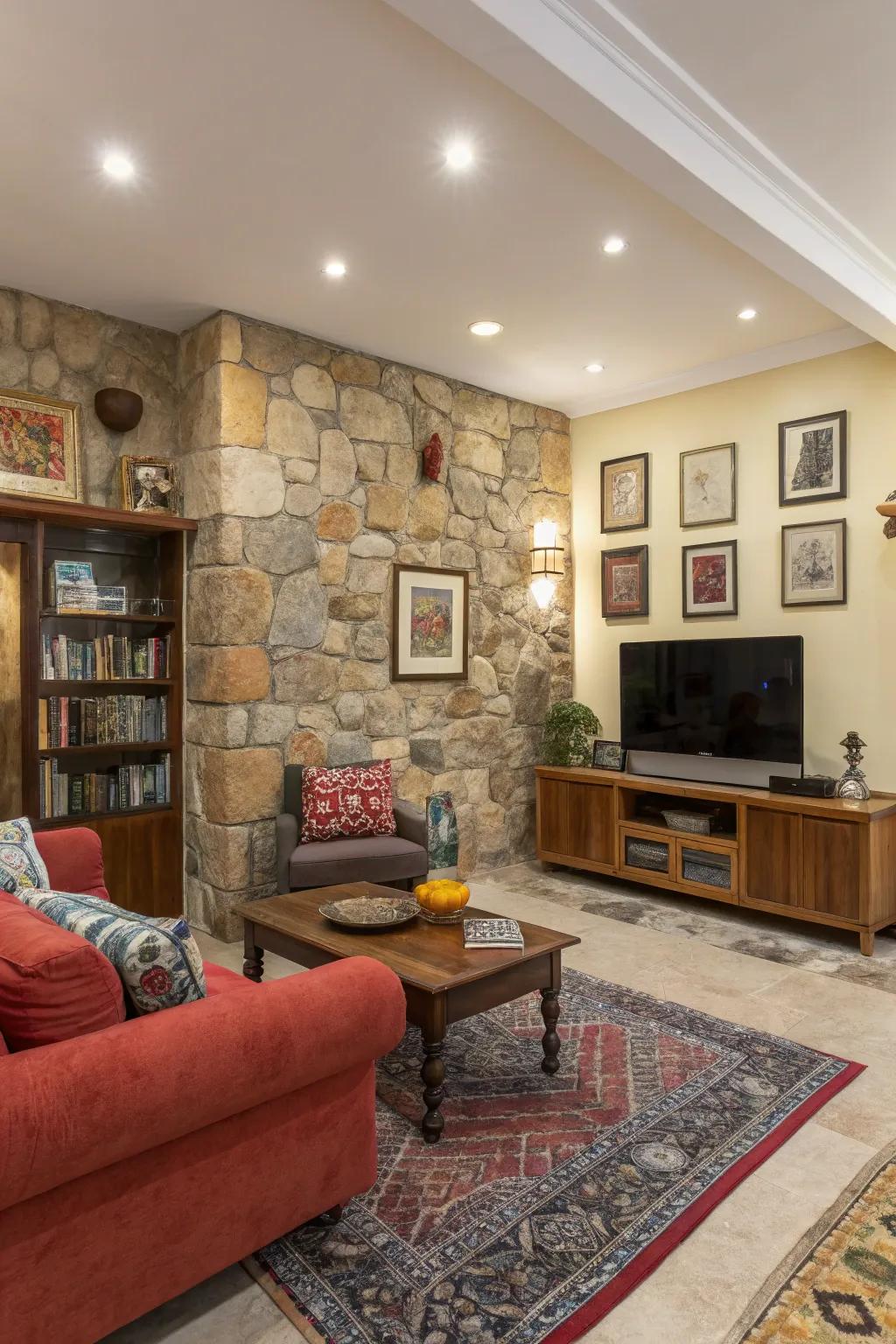 A varied blend of stones creates a dynamic and personalized space.