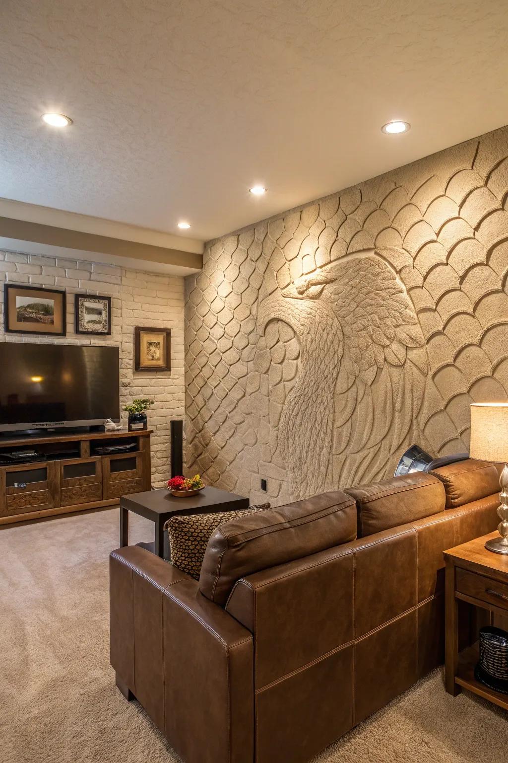 Hawk and trowel texture extends a distinctive artistic impression.