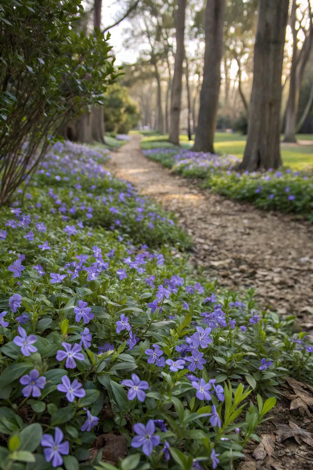 Common Periwinkle furnishing lush coverage in a shaded garden.