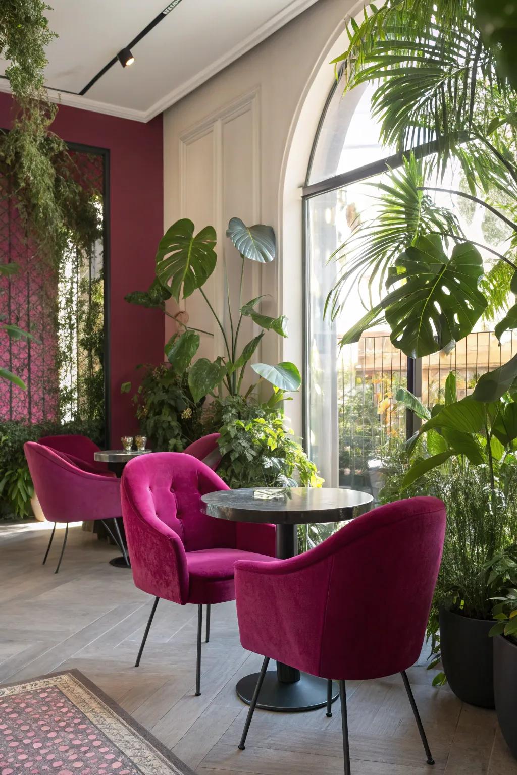 Cerise and green make a refreshing and vibrant combination in this inviting space.