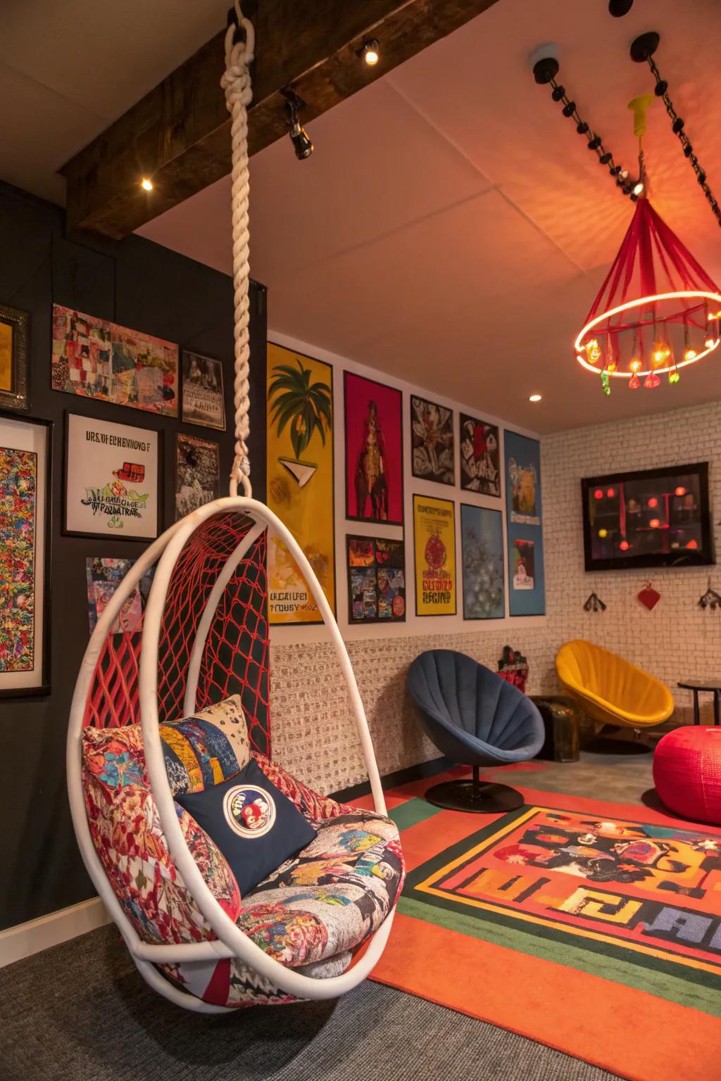 Fashion a playful retreat through a suspended dangling seat.