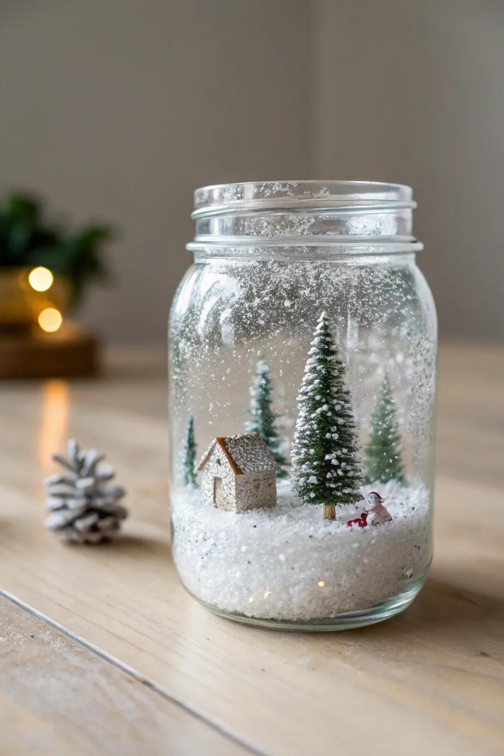 Capture the magic of winter through this enchanting snow globe jar. A flawless interweaving of ease and sparkle.