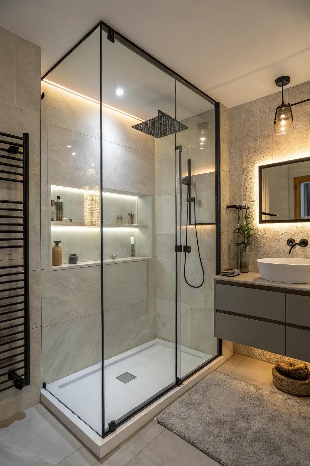 Creative illumination highlights the splendor of your shower's blueprint.