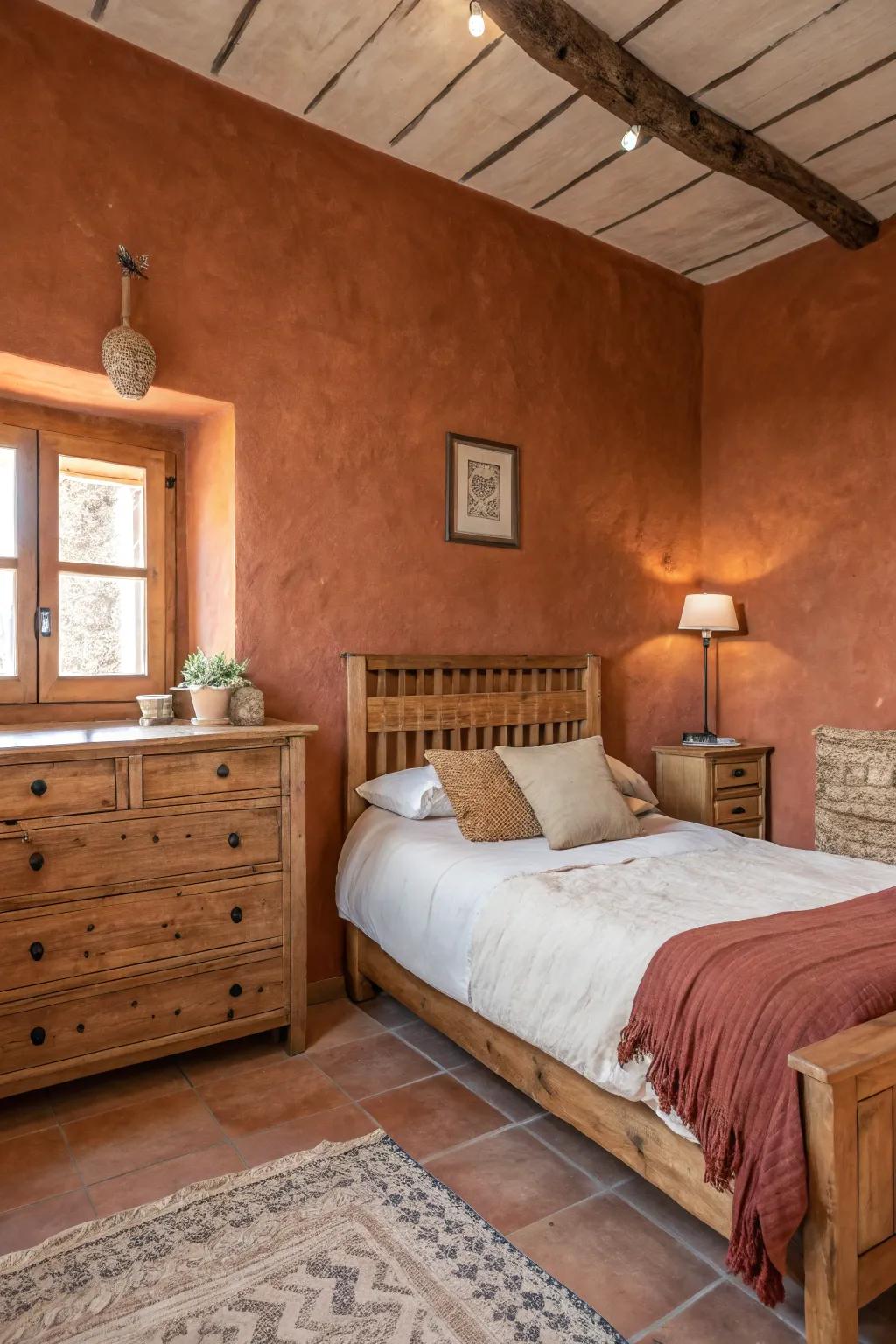 Earth tones and timber create a countryside, snug charm.