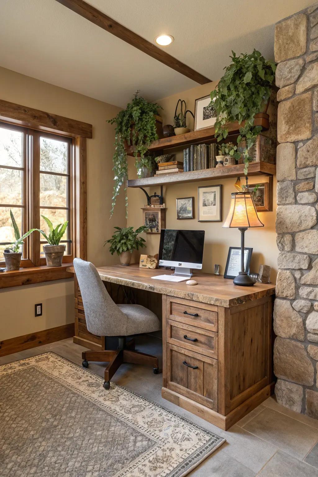 Unaltered elements introduce warmth and texture into this office space.