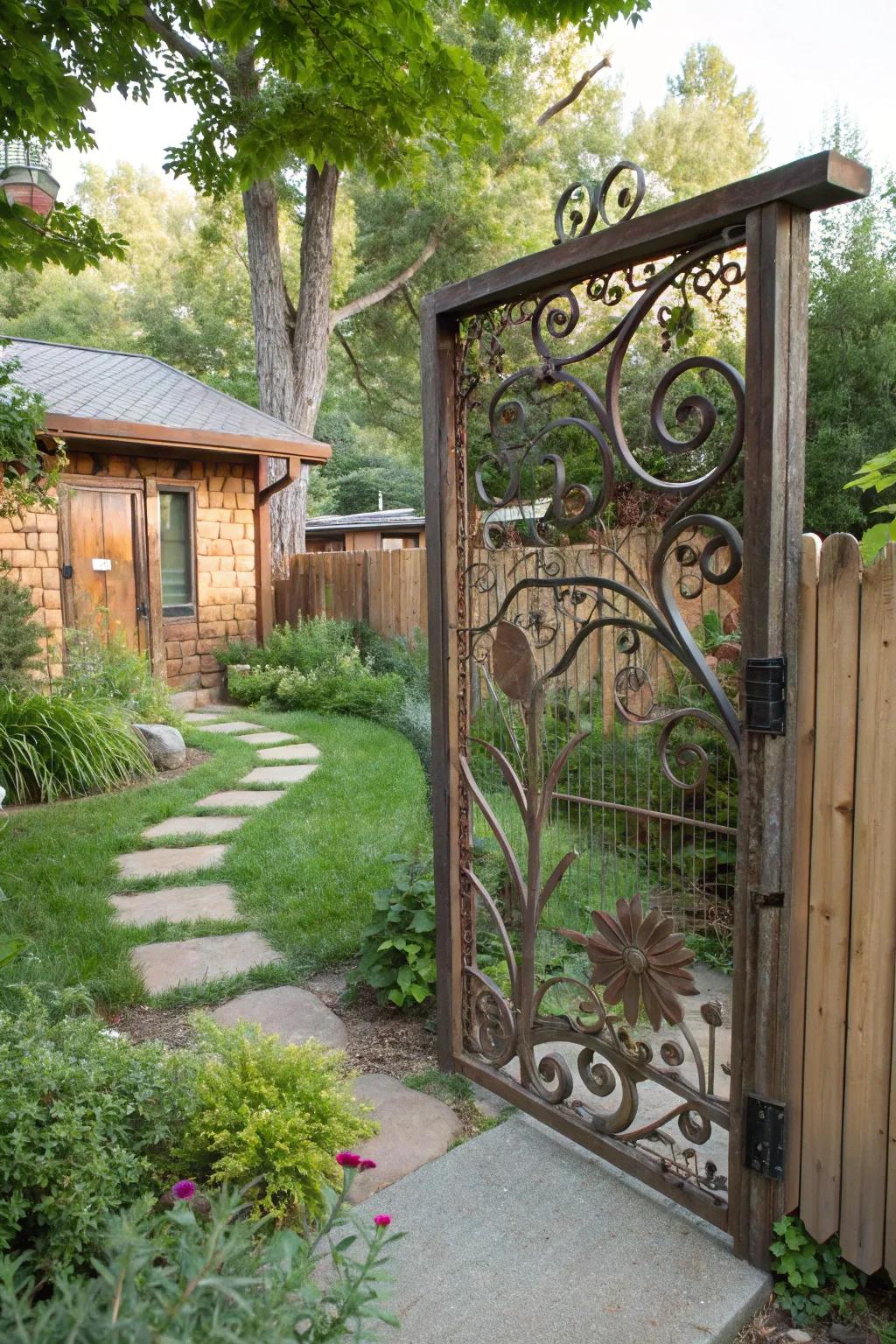 A gate fashioned from reclaimed metal, showcasing ingenuity and sustainability.