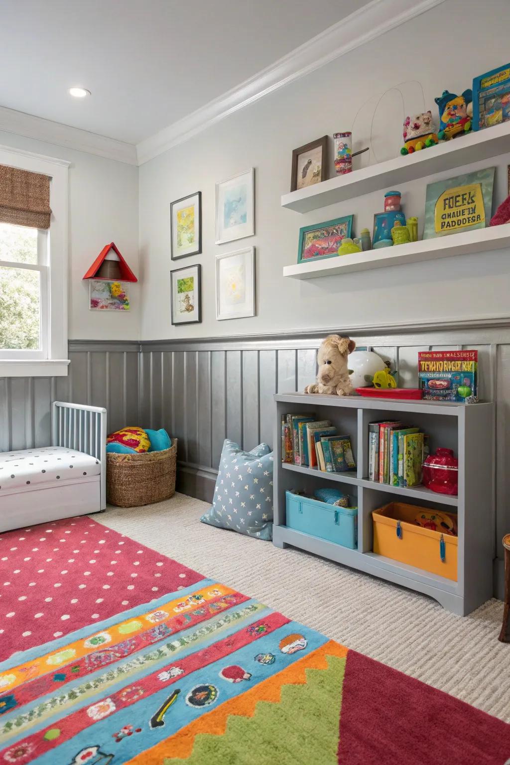 Metallic paneling appends resilience and inventiveness to kids' areas.