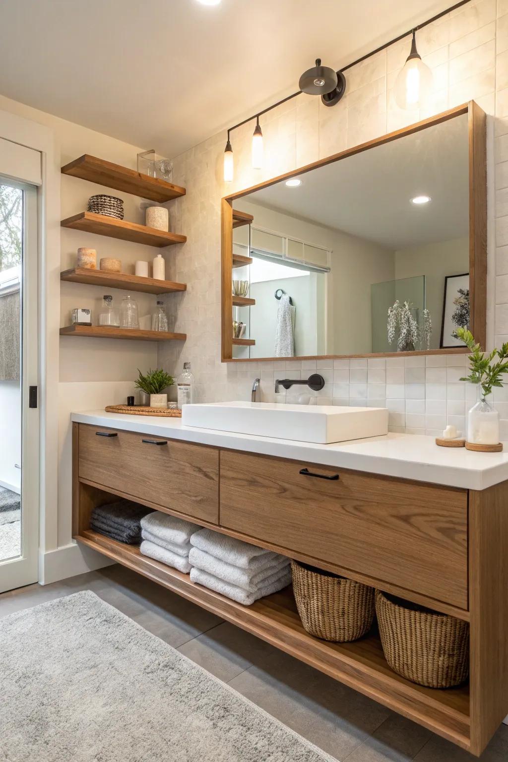 Floating vanities combine utility with modern design.