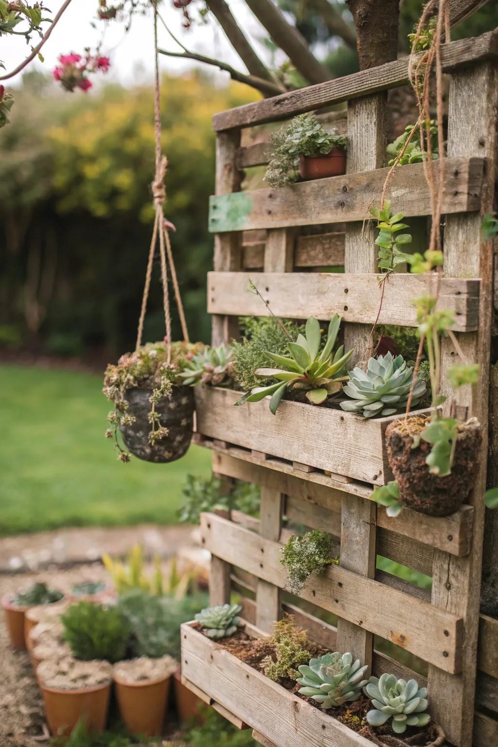 A reclaimed timber exposition lends rustic allure to any given garden environment.