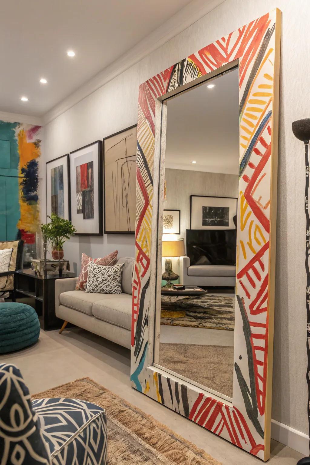 Abstract art metamorphoses your mirror into an expressive piece.