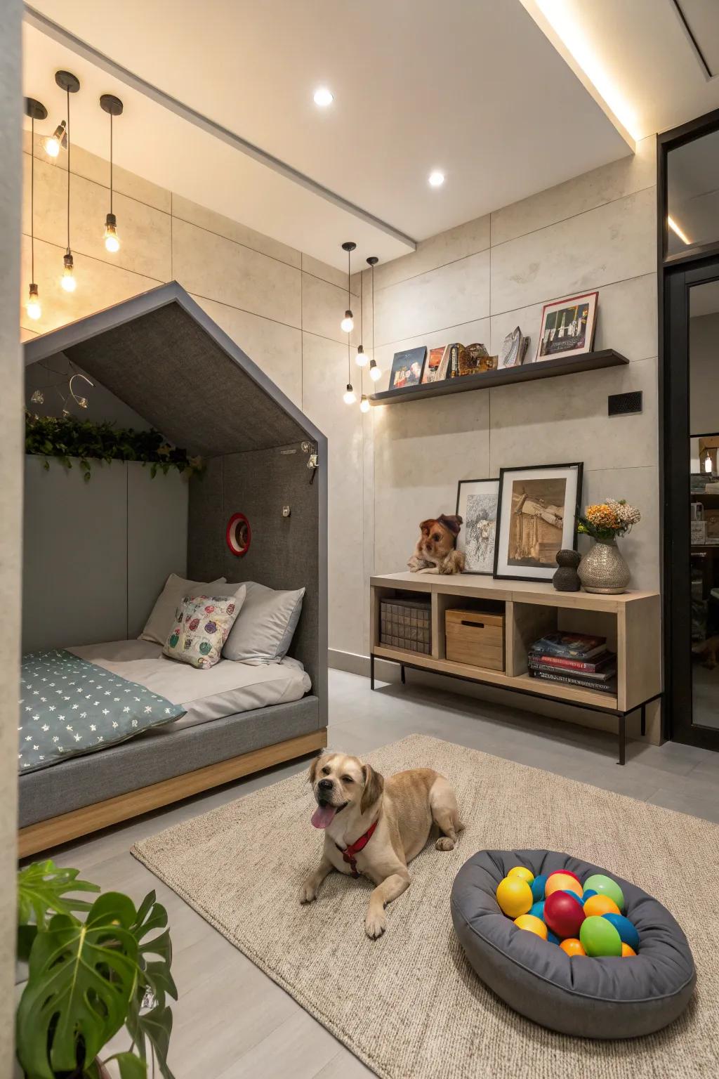 Create a comfortable pet zone in an alcove.