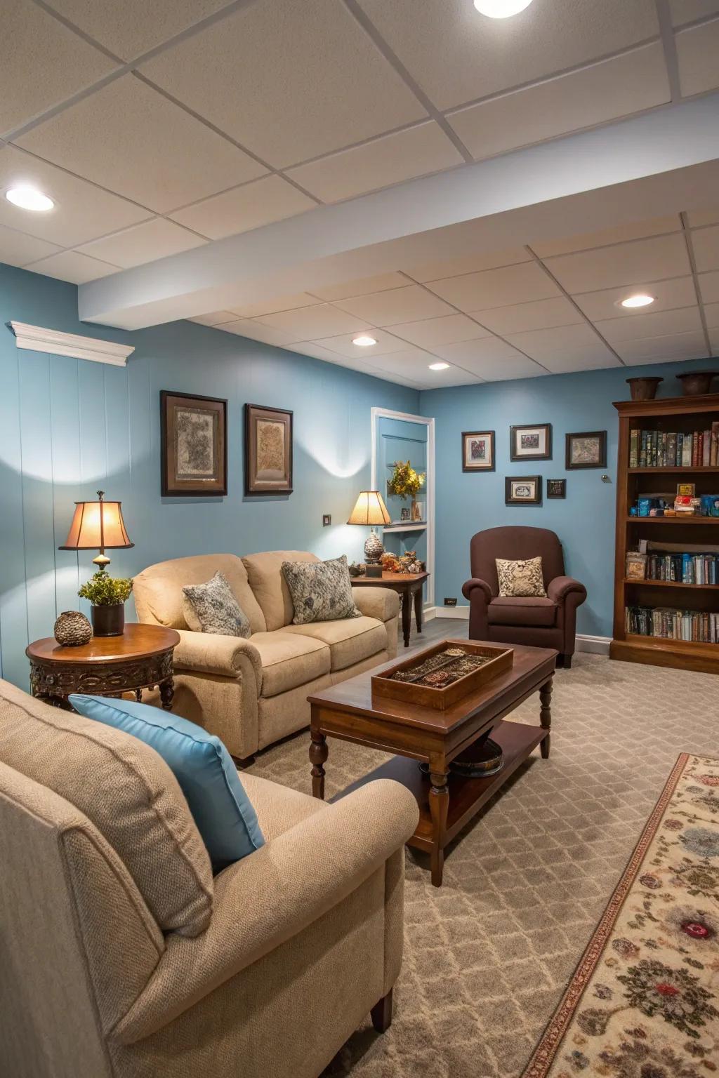 Gentle blue provides a calming and inviting atmosphere.