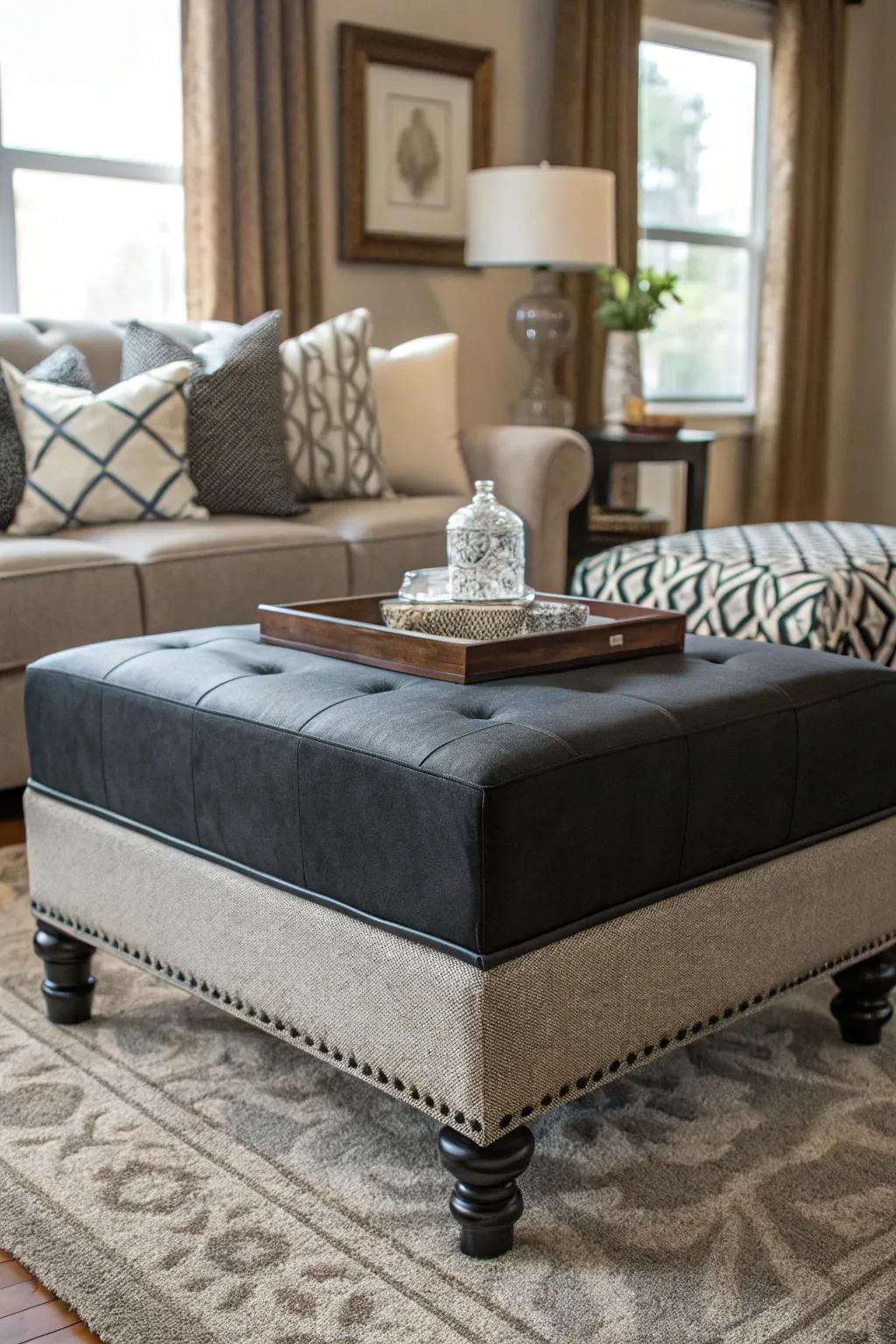 An upholstered ottoman presents outstanding versatility and unsurpassed style.