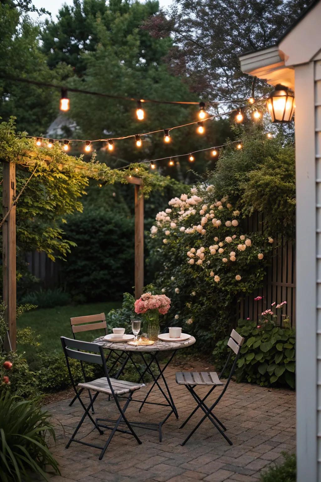 An outdoor eating space creates a delightful spot for meals.