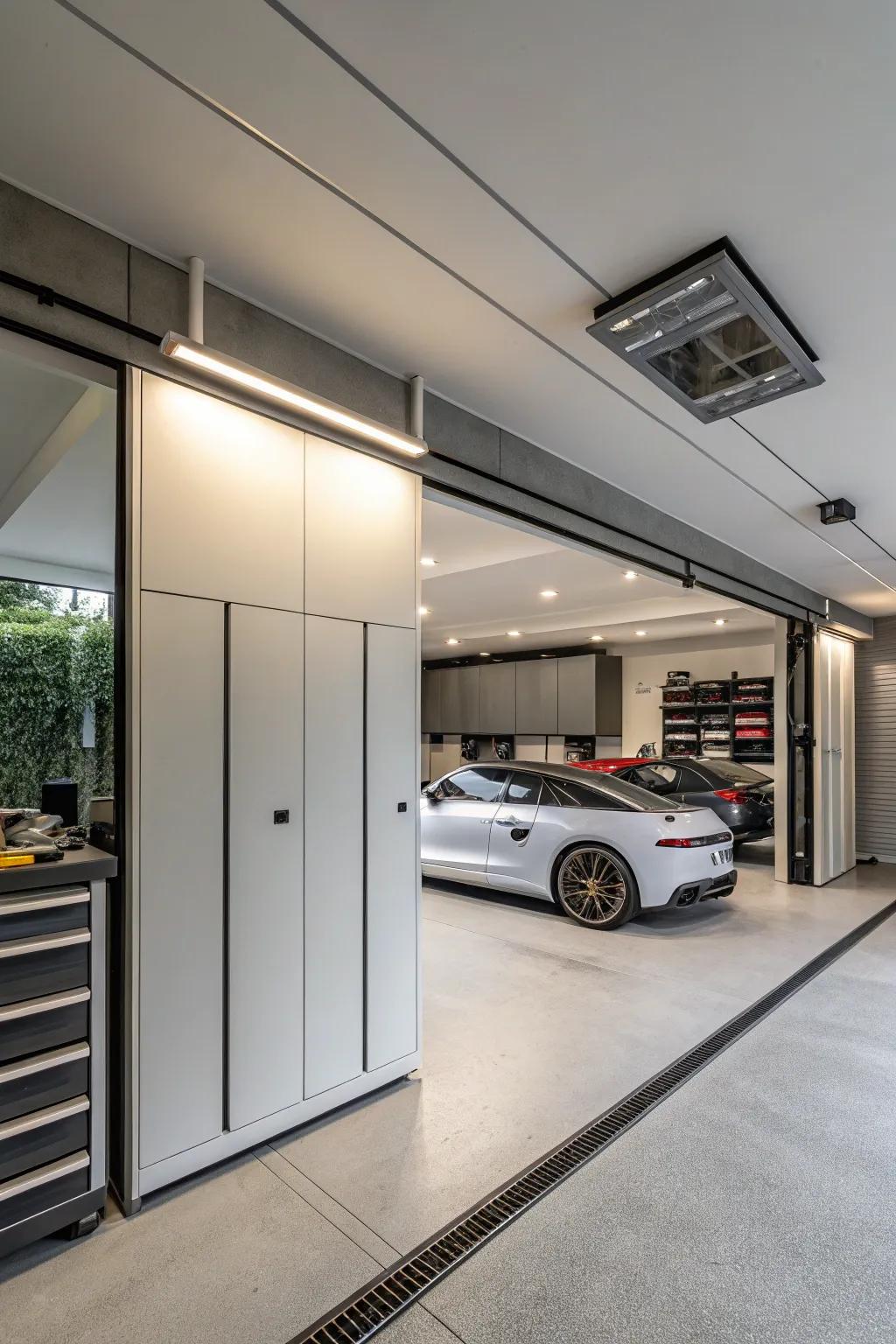 With discrete storage options, keep your garage tidy.