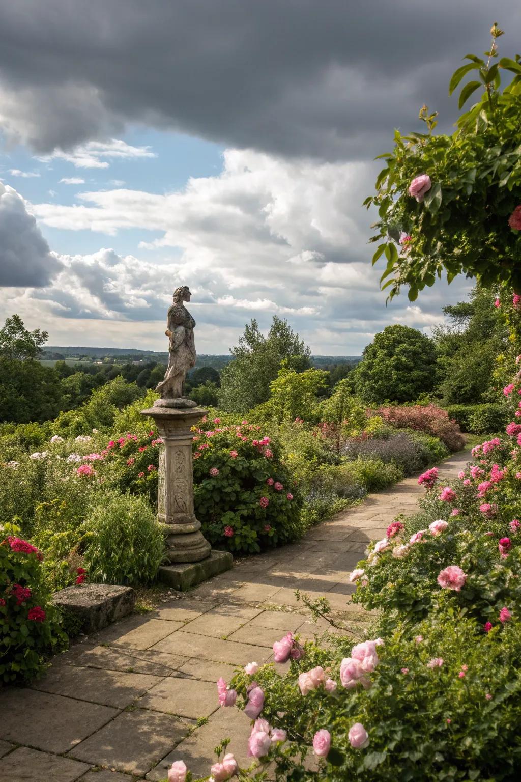 Art pieces contribute individuality and allure to the contemporary garden environment.