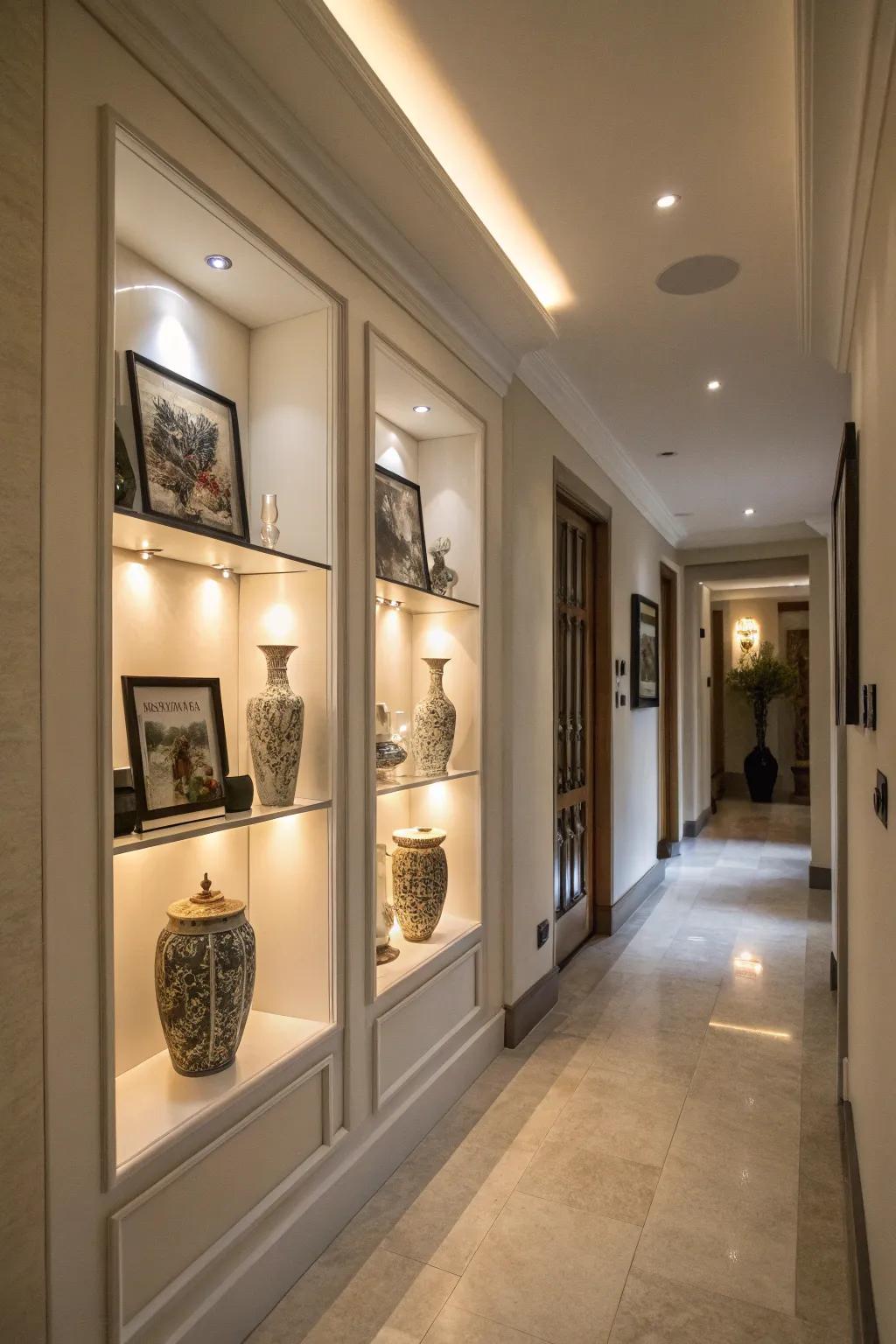 Below cabinet lights make comfortable, lighted hallway corners.