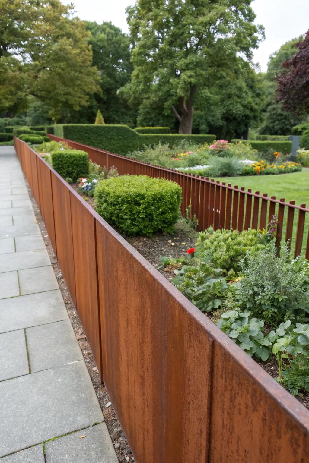 Corten steel fences develop a striking patina over time.