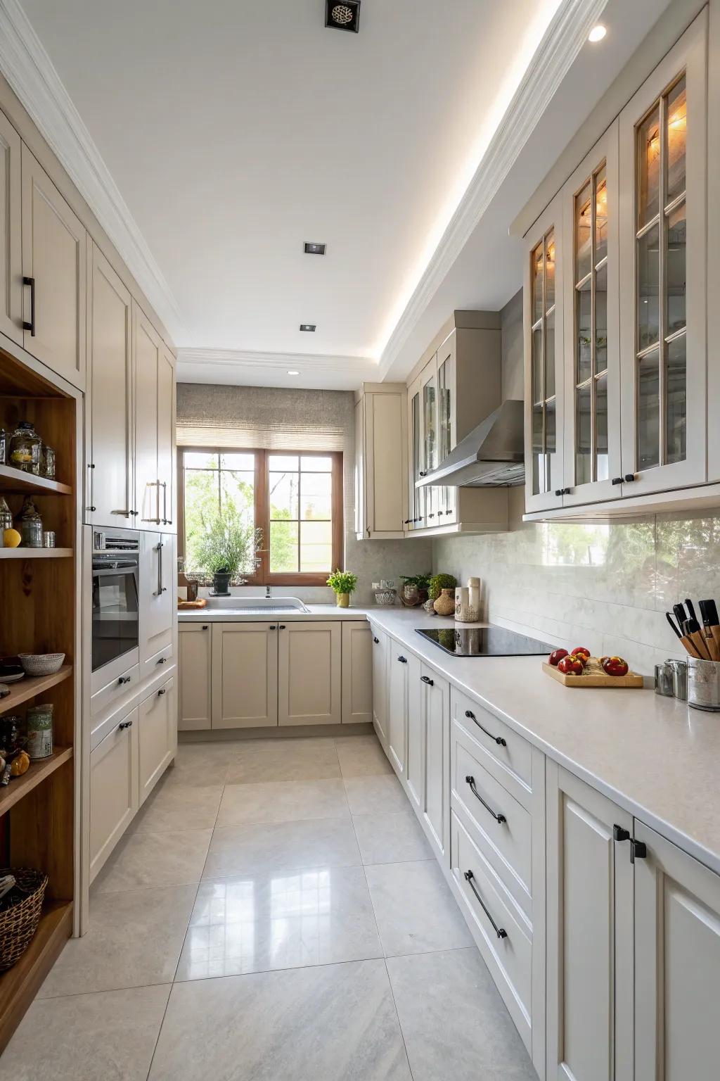 Ceiling-height cabinets maximize storage space.