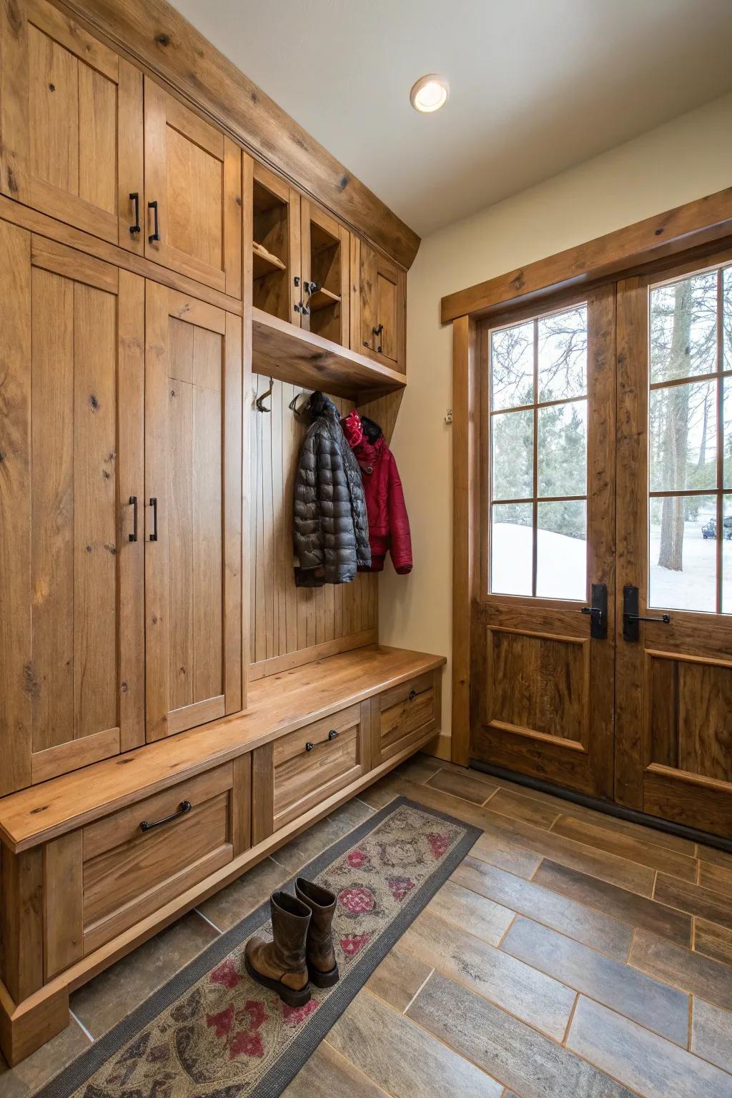 Eco-friendly components elevate the charm of your mudroom.