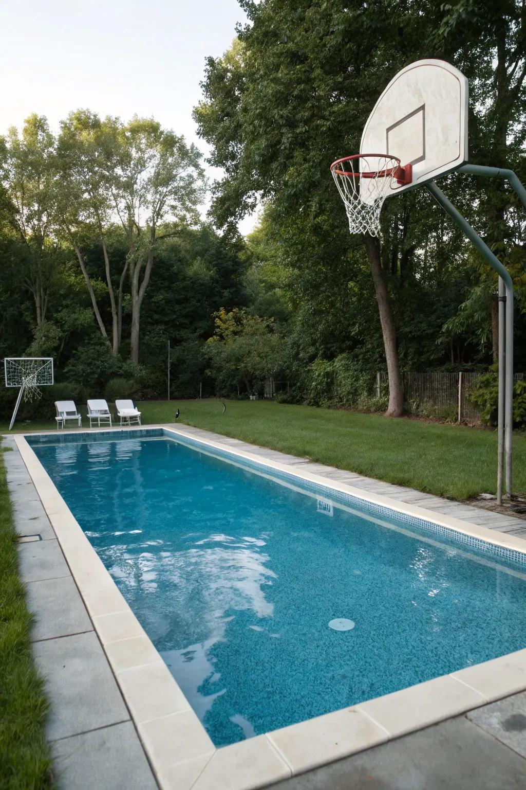 Append amusement to your pool with a ball hoop.