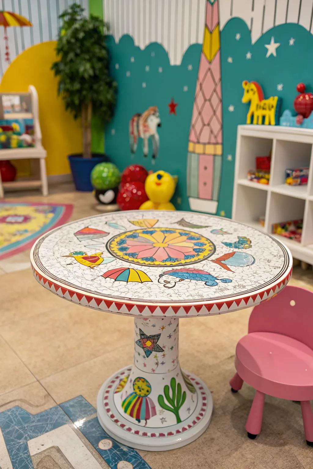Whimsical mosaics introduce playful charm to any space.