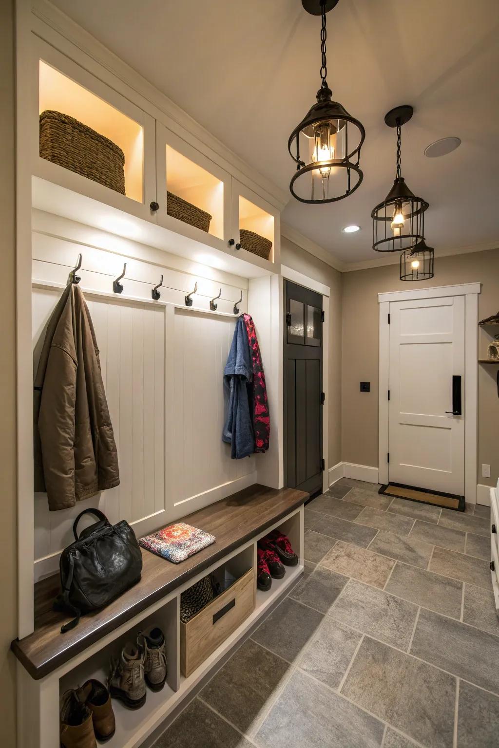 Smart lighting improves function and mood in the mudroom.