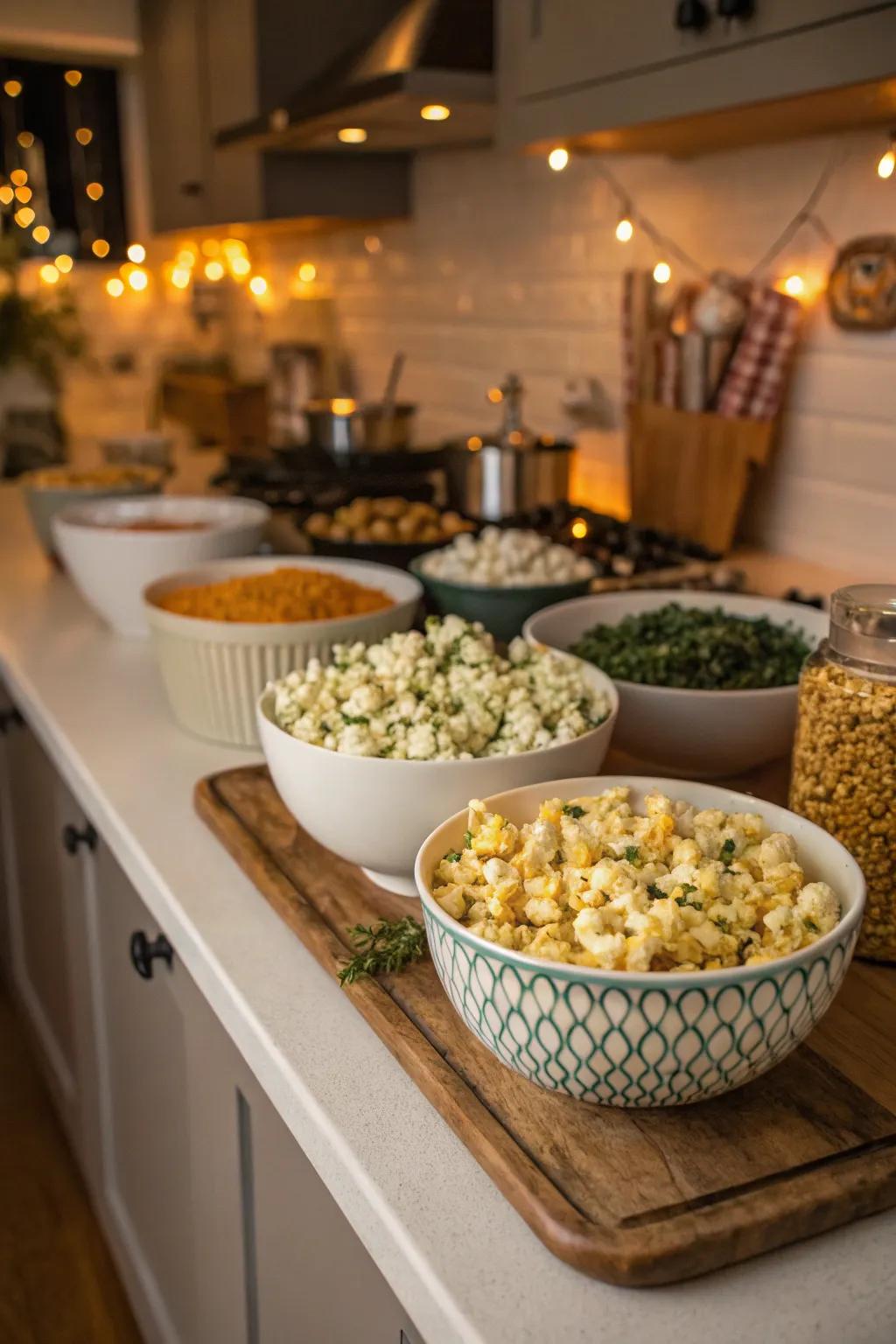 A variety of popcorn formulas ready to be sampled.