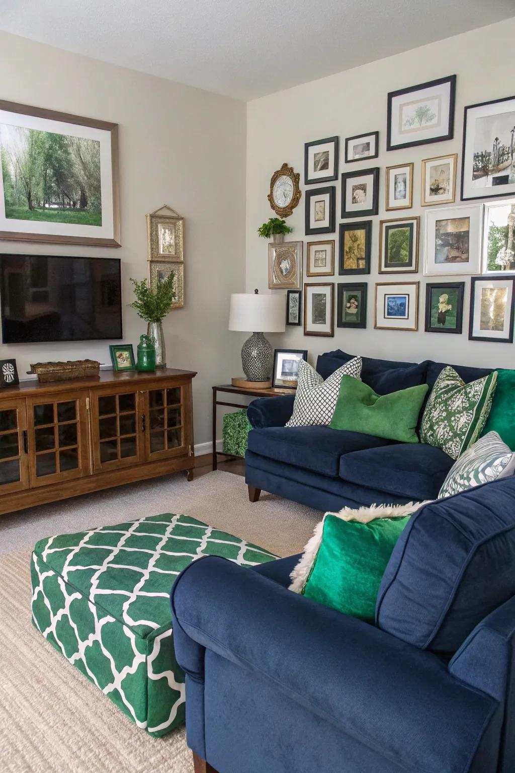 An eclectic gallery wall imparts personal panache to the family space.