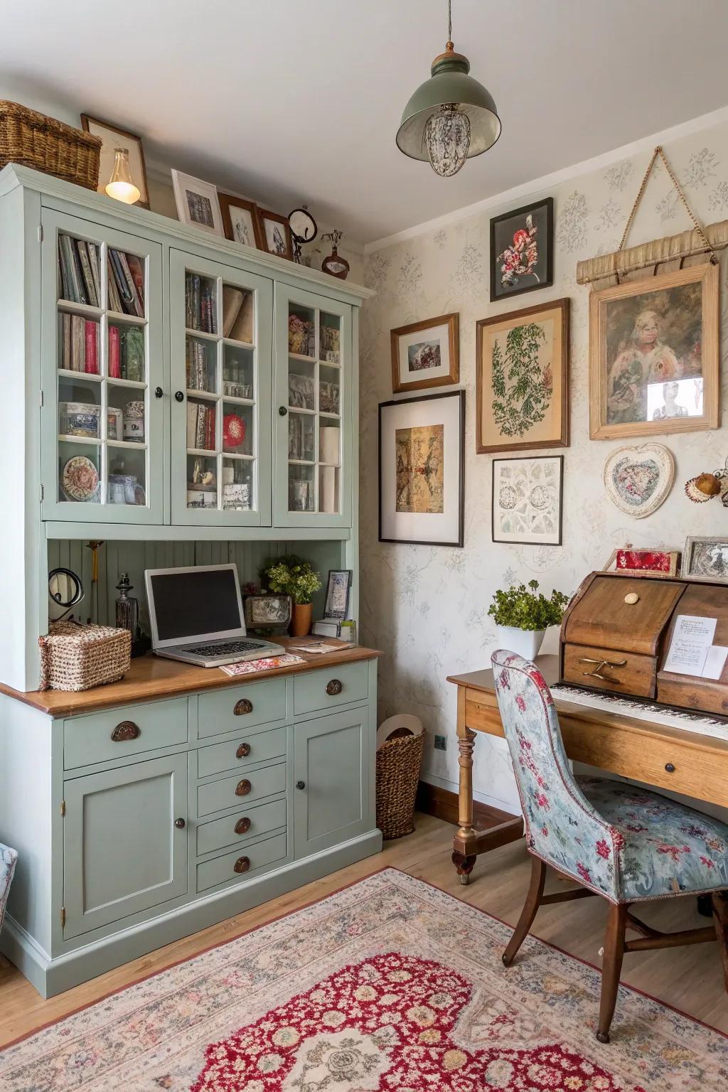 Celebrate nostalgic sentiments using vintage-themed cabinets.