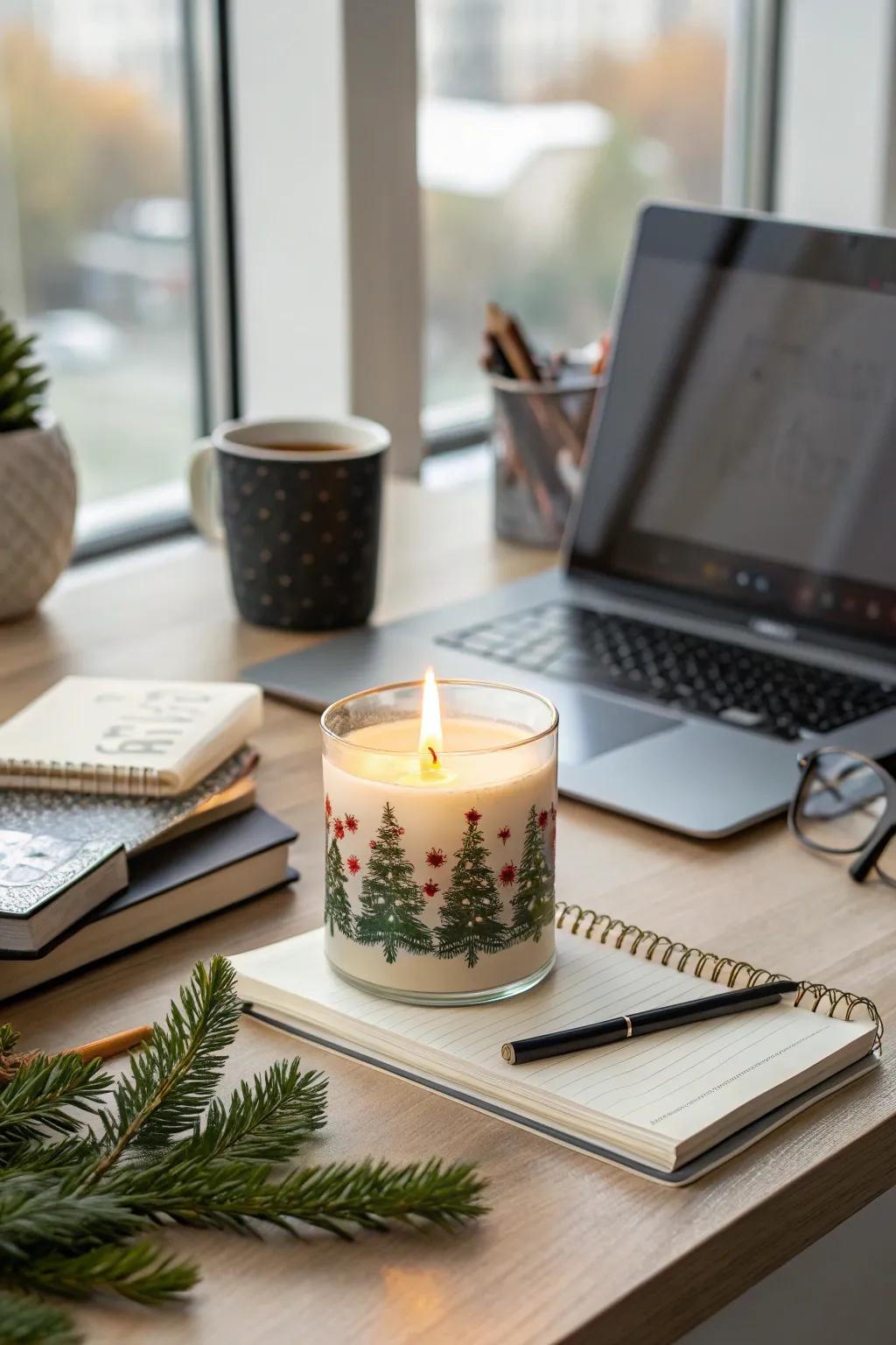 A fragranced luminary saturates your workspace with the aroma of the season.